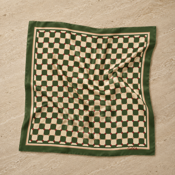 CHECKERBOARD SILK BANDANA SCARF