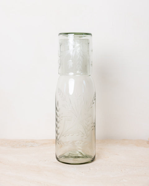 ETCHED TALL CARAFE AND GLASS SET