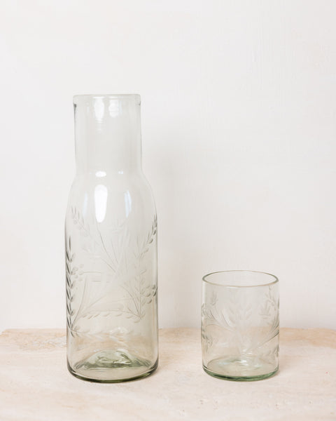 ETCHED TALL CARAFE AND GLASS SET